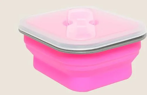 00ml Foldable Silicone Lunch Boxes with Fork Food Storage Containers Household Food Fruits Holder Camping Road Trip Portable Houseware