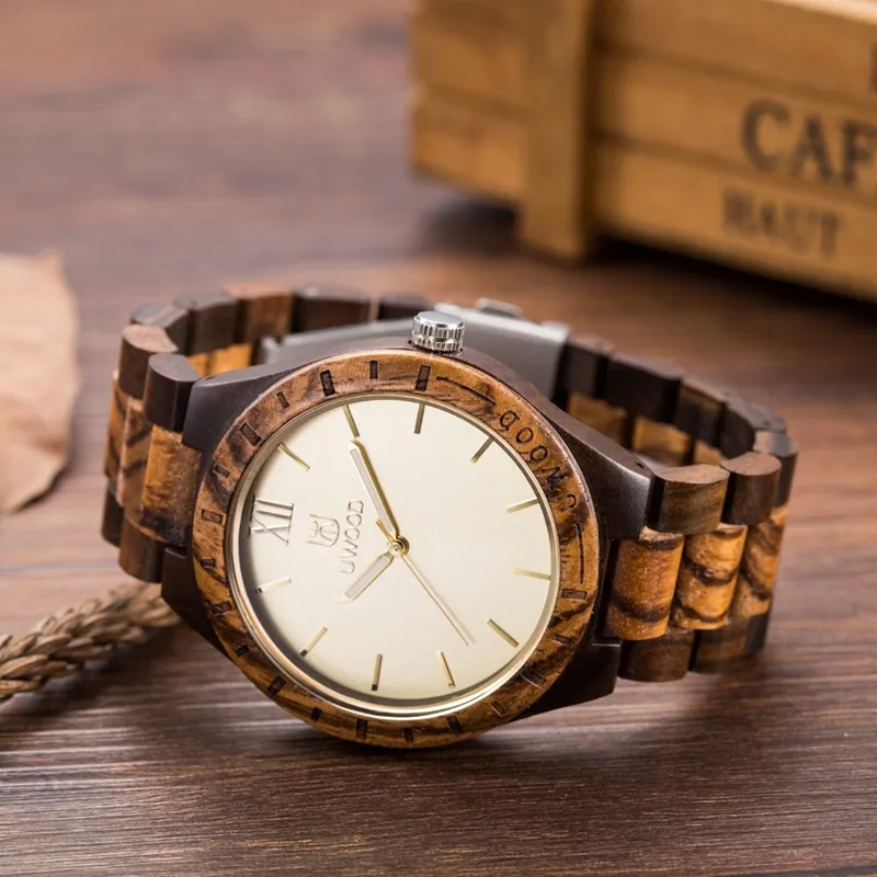 Camiseta nueva de marca Uwood, relojes de madera para hombres y mujeres, reloj de cuarzo, reloj de pulsera con correa de madera informal a la moda, reloj masculino Relogio2625