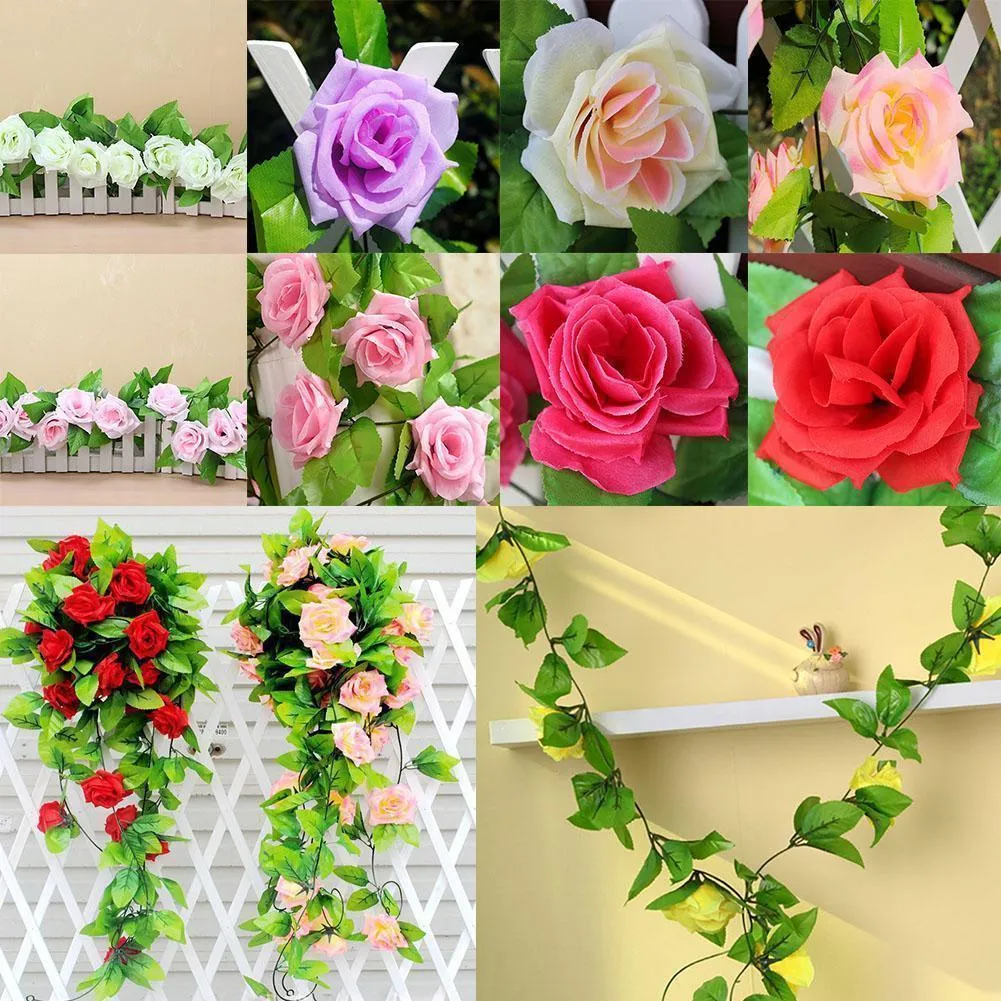 2,45m Long Silk Rose Flower Ivy Vine Leaf Garland Bröllopsfest heminredning