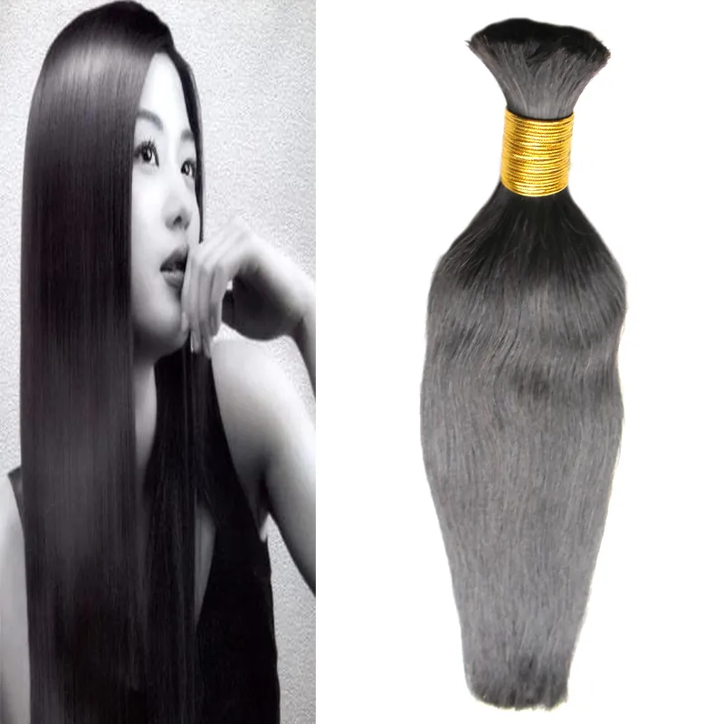 16 "18" 20 "22" 24 "Human Crochet Bulk Brasilianska Hårväv Buntar Straight 1 Piece No Weft Human Hair Bulk För Braiding Partihandel