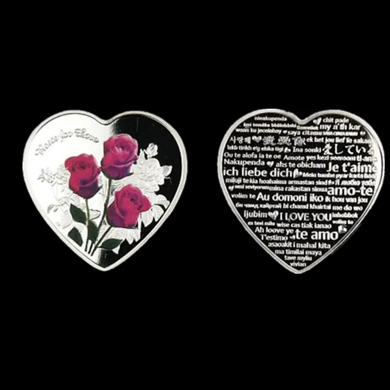 10 pcs Non magnétique The 2019 Forever love en forme de coeur rose Lover badge cadeau plaqué argent 40 mm souvenir pièce de décoration commémorative