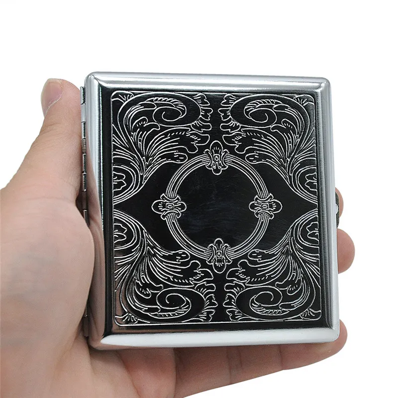 Whole Cigarette Box Holding 20 Cigarettes Chrome Plated Embossing Iron Metal Cigarette Cases 9569722