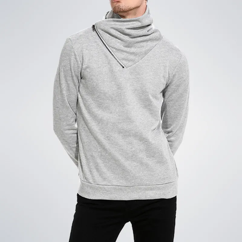 Cowl Neck Men Sweatshirt Hoodies Warm Fall Winter Zip Turtleneck