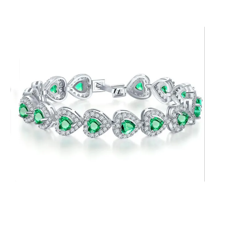 luckyshine christmas day two pieces lot 925 silver plated fashionforward heart red green white topaz crystal bracelet b1058271b