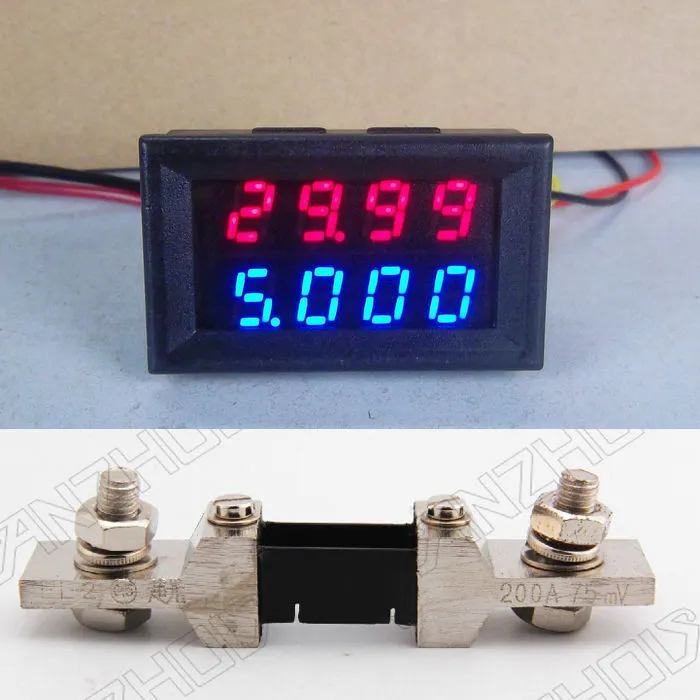 Freeshipping 200V 0-200A DC 디지털 LED Voltmeter 전류계 듀얼 디스플레이 앰프 전압 미터 + 200A 분로 12v 24v CAR 전압 및 전류