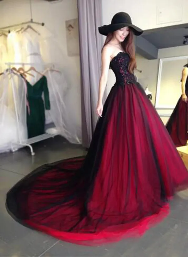 Готический свадебное платье милая зашнуровать назад длинный черный бордовый халат де вечер vestido Лонго де феста