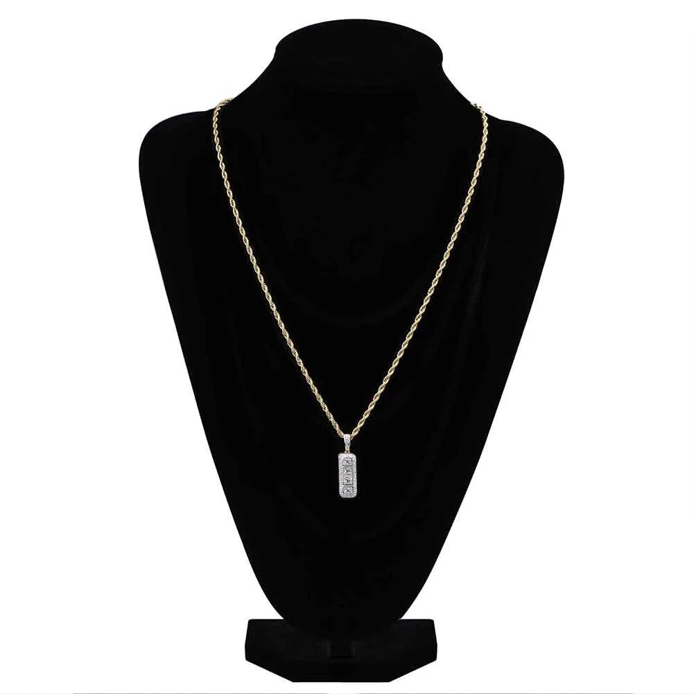 Hip Hop Iced Out Gold Color Plated Micro Paved Zircon Pill ID Bar Square Pendant Necklace Bling Jewelry for Women Girl