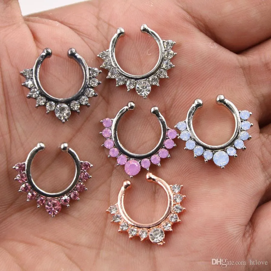 Burun Halkası Kristal Alaşım Burun Hoop Yüzükler Body Piercing Takı Sahte Septum Clicker Olmayan Piercing Askı Kadınlar Vücudun Kuyumcu ...