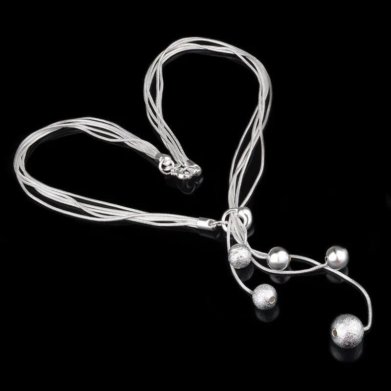 Mode élégant dames collier 925 petite boule pendentif Long collier Mulit chaîne argent plaqué bijoux aimer cadeau