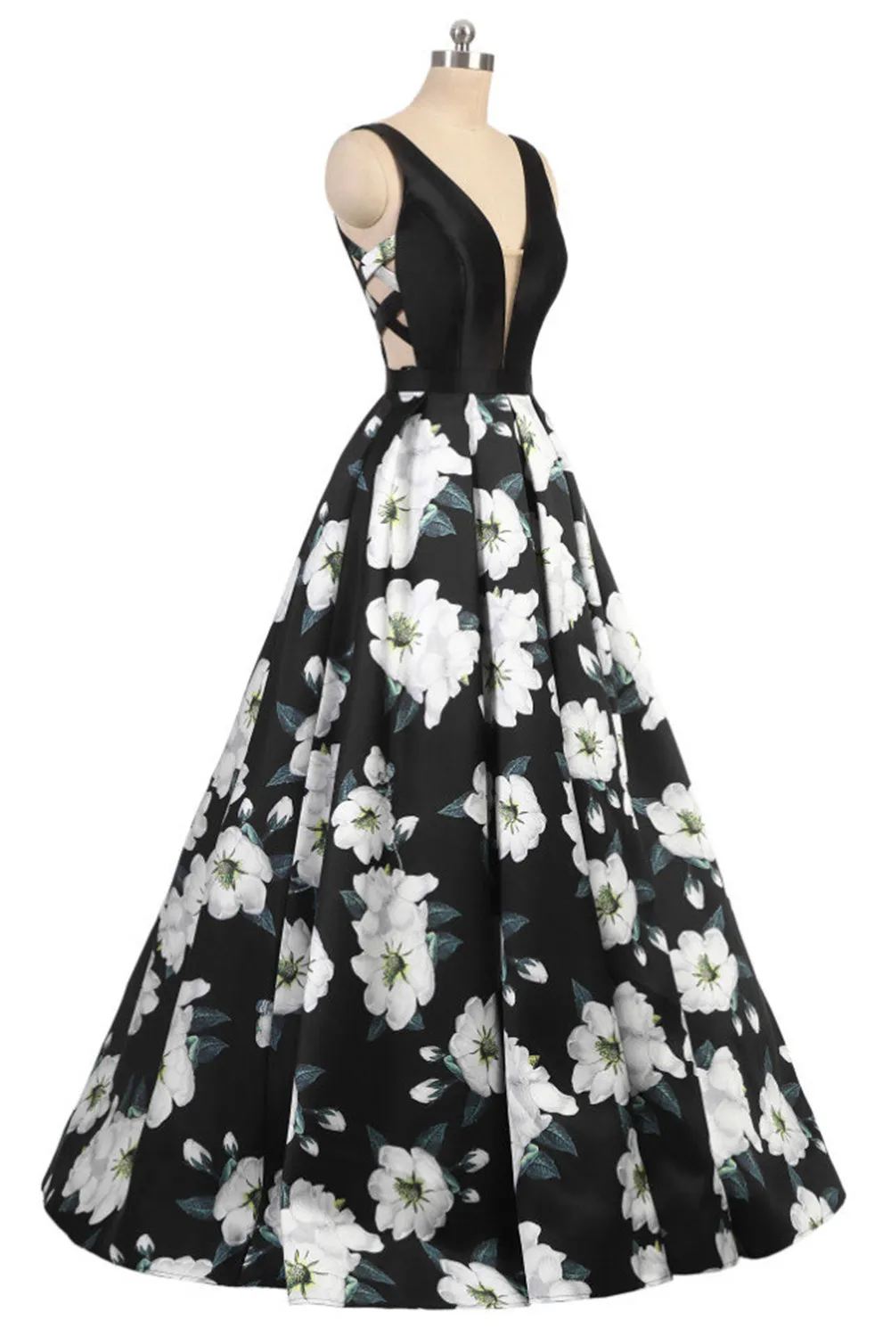 Kvinnor Formella kändisens kvällsklänningar Floral Print Graduation Party klänningar Låg rygg Deep Vneck 3D Flower Backless Ball Gown Prom 8412796