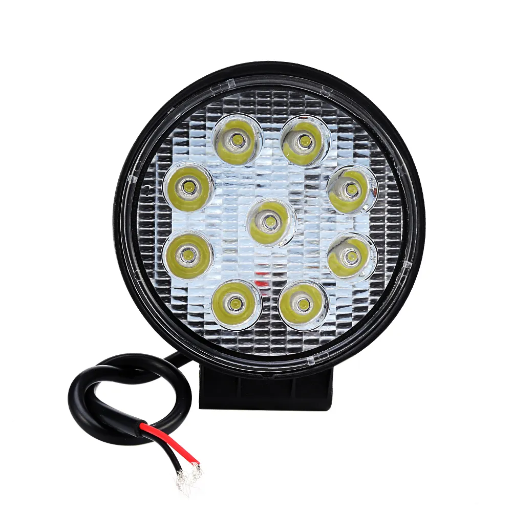 1 st Ny LED-arbetsljus 27W 12V 6500K Hög effekt LED Offroad Light Round Off Roadt Flood Light för båtjakt