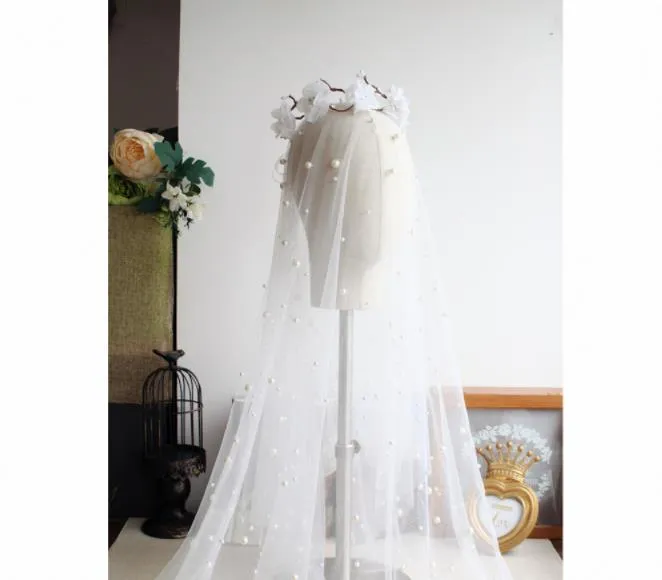 Nouveau voile de mariée en perles haut de gamme, accessoires de voile double longueur moyenne doux