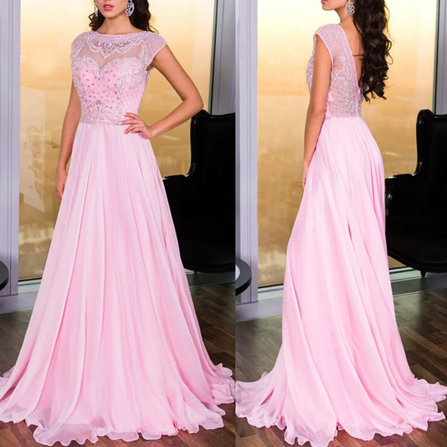 Pink Simple Formal Dresses Prom Dresses Teens Fashion Hand Beadings Evening Dress Floor Length Open Back Party Dress