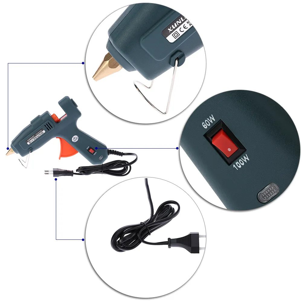 Freeshipping Switch Electric 110V-220V Hot Melt Lim Gun Värme Reparationsverktyg 60W / 100W med 20st / lot limpinnar uppvärmning hantverk reparationsverktyg