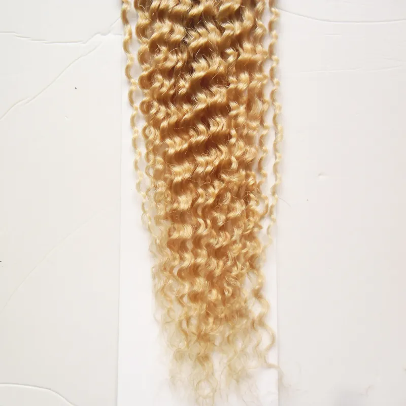 Mongolian Kinky Curly Hair Weave Bundles 100g 1 bit 100% Remy Human Hair Extension 613 Blonda hår vävbuntar