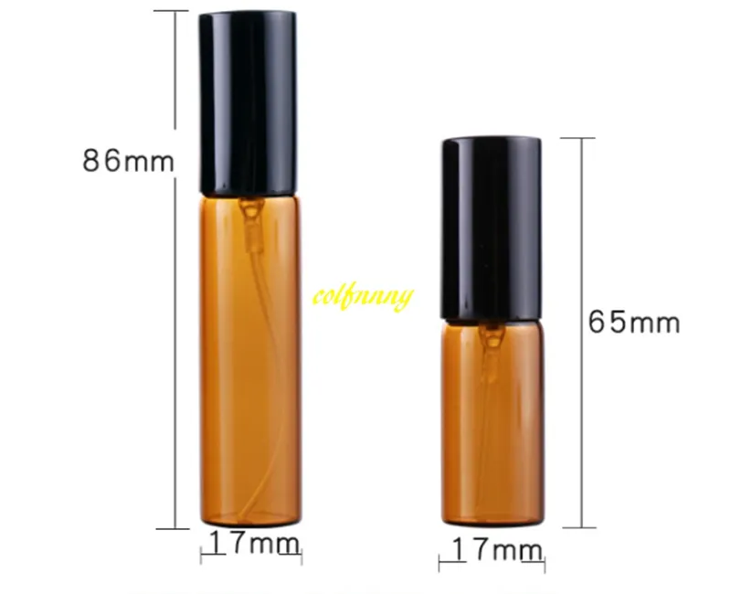 5ML 10ML Amber Glass Spray bottle Emtpy Refillable Perfume bottles With Full cover alumium cap 17mm Diamemter