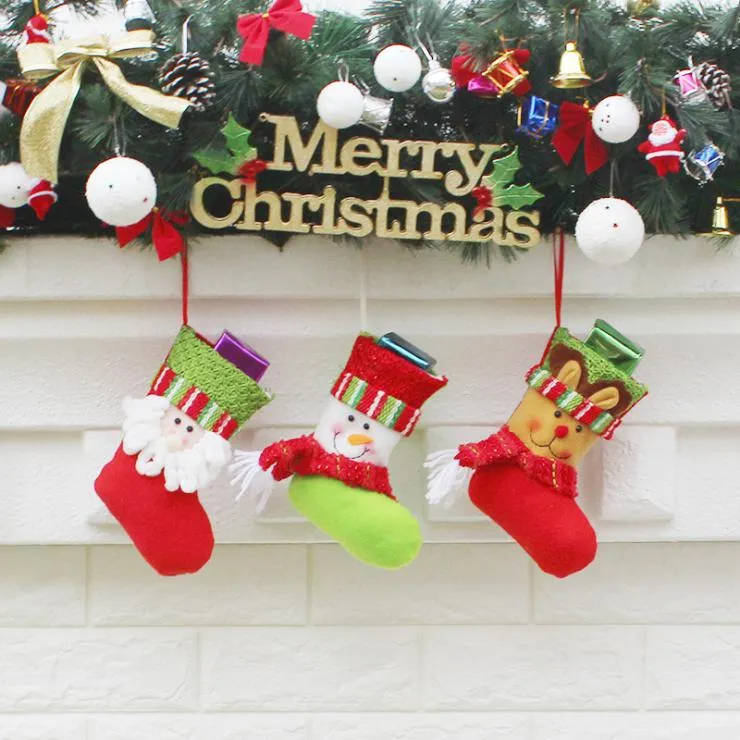 Meias de natal artesanato feito à mão crianças doces presente bolsa de papai noel boneco de neve veado meia meias decoração de árvore de natal brinquedo presente #59 60 61