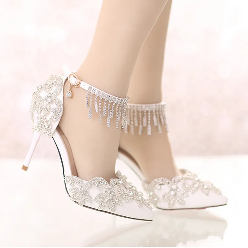 Nowe przybycie Perły Kryształy Buty ślubne 7 cm 9 cm obcasowe buty ślubne Buty na zamówienie imprezowe buty dla kobiet na ślub254d