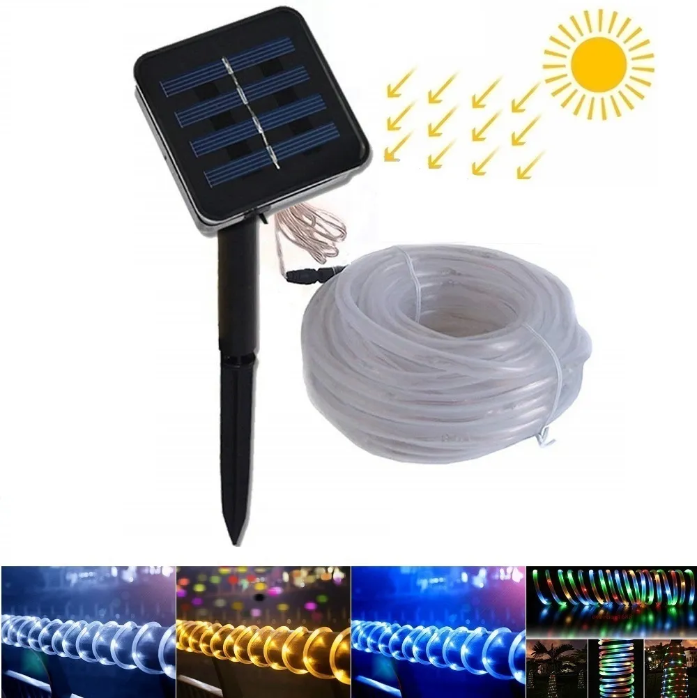 12M 100LEDs 7M 50 LED Solar Rope Tube Led Striscia Striscia Fairy Light Outdoor Garden Party Decor Impermeabile