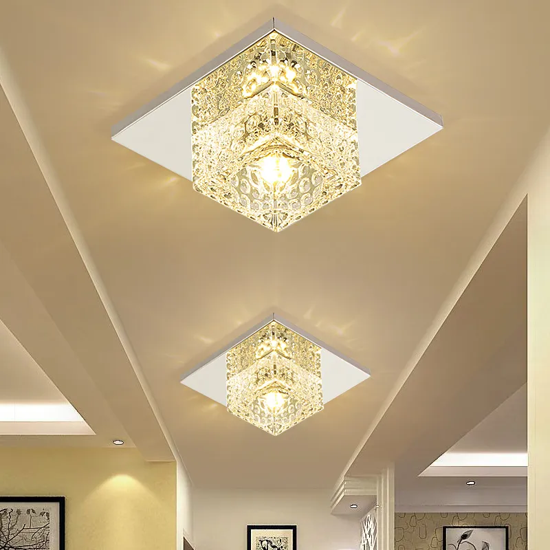 5W LED Spotlights Square Crystal Aisle Ceiling Light Modern Simple Balcony Porch Lamp Corridor Spotlight