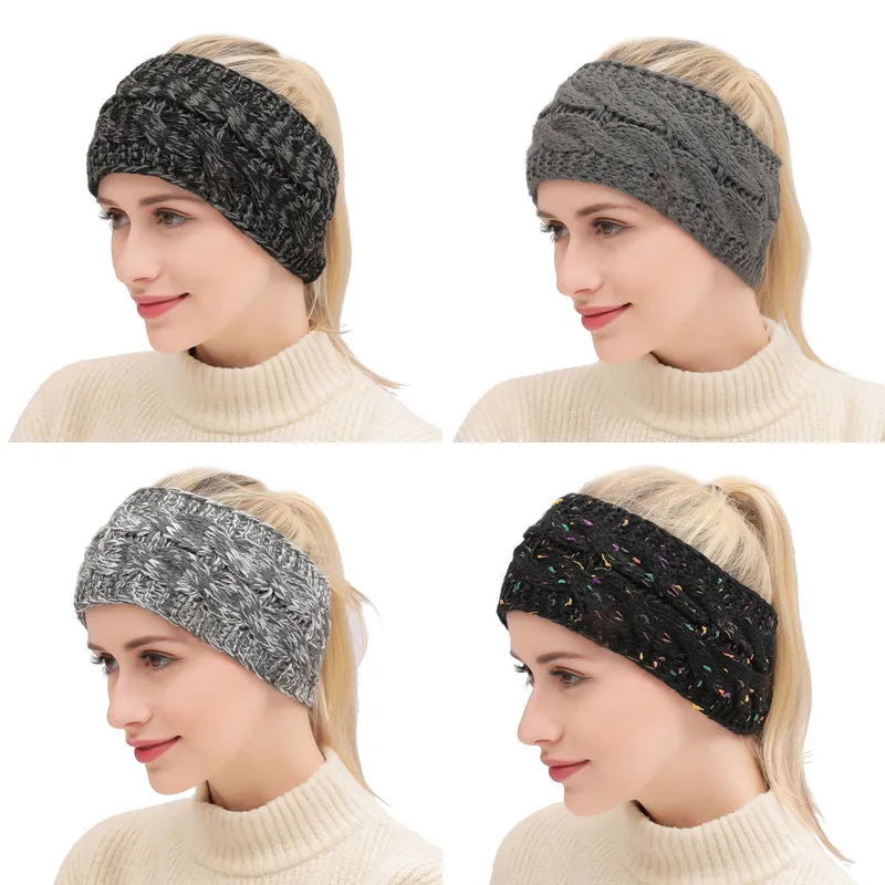 2018 Hot Sale Knitted Crochet Headband Women Winter Sports Head wrap Hairband Turban Head Band Ear Warmer Beanie Cap Headbands Free Shipping