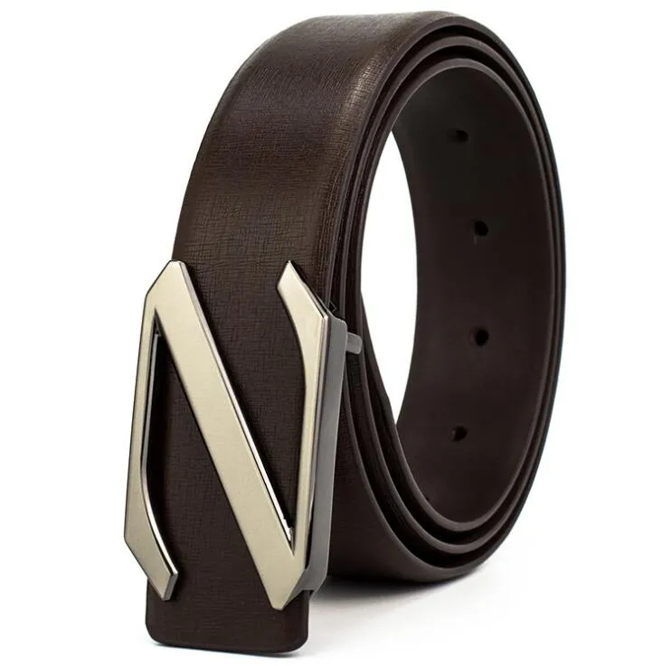 Mens Genuine Leather Belt with Diamond Z Buckle - Stylish