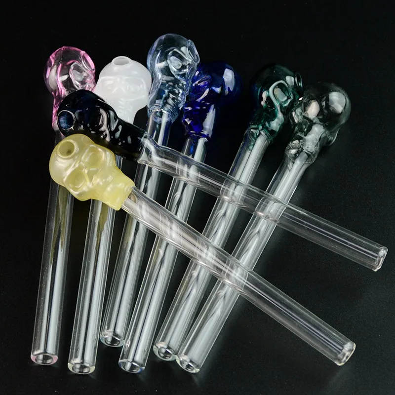 DHL Skull Glass Oil Burner Mini Pipe Oil Burner Colorful Glass Pipes Pyrex Pipe Straight Tube Pipes Smoking Pipe SW13