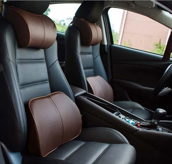 Auto asiento de coche almohada/cojín de cintura reposacabezas ajuste universal SUV sedanes asiento delantero/trasero piezas de automóvil espuma viscoelástica espacial cuero de PU relax