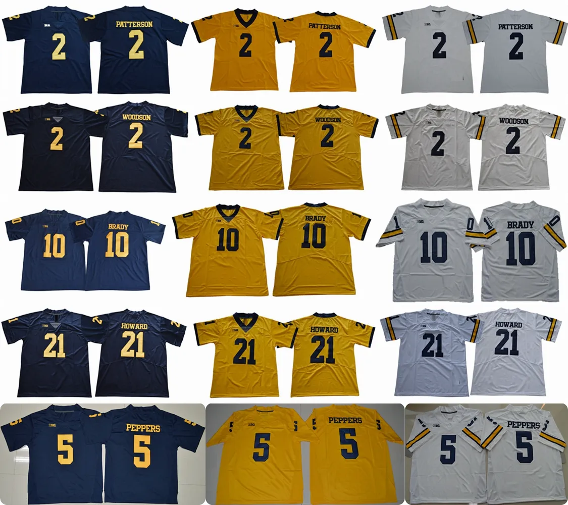 2018メンズミシガン州Wolverines 2 Shea Patterson 21 Desmond Howard 10 Tom Brady 2 Charles Woodson 5 Jabrill Peppers College Football Jerseys