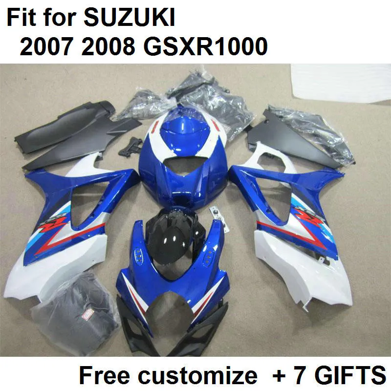 7Gifts Fairing Kit voor Suzuki GSXR1000 07 08 Blue White Backings Set GSXR1000 2007 2008 VC56