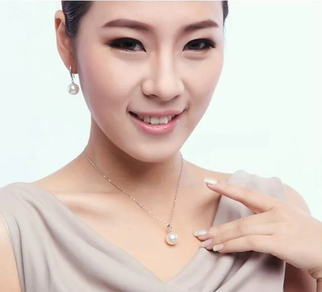 Fashion 925 Sterling Silver Plated Ball White Freshwater Pearl Necklace Earrings Jewelry Sets for Women Bridal Accessoriy Wholesale Price