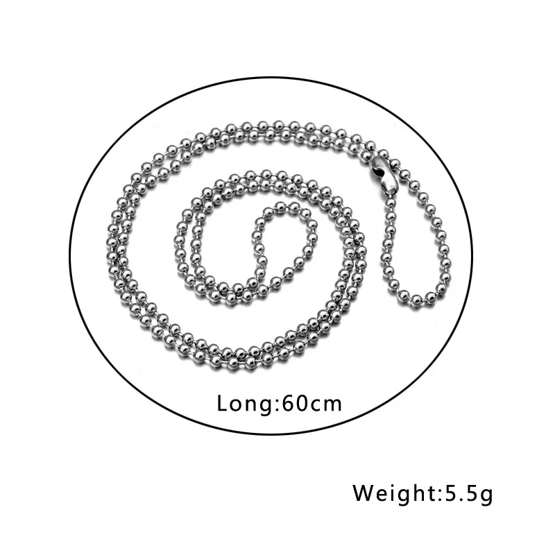 3mm Chains Ball Bead Chain 60cm Silver Tone Stainless Steel Tag Ball