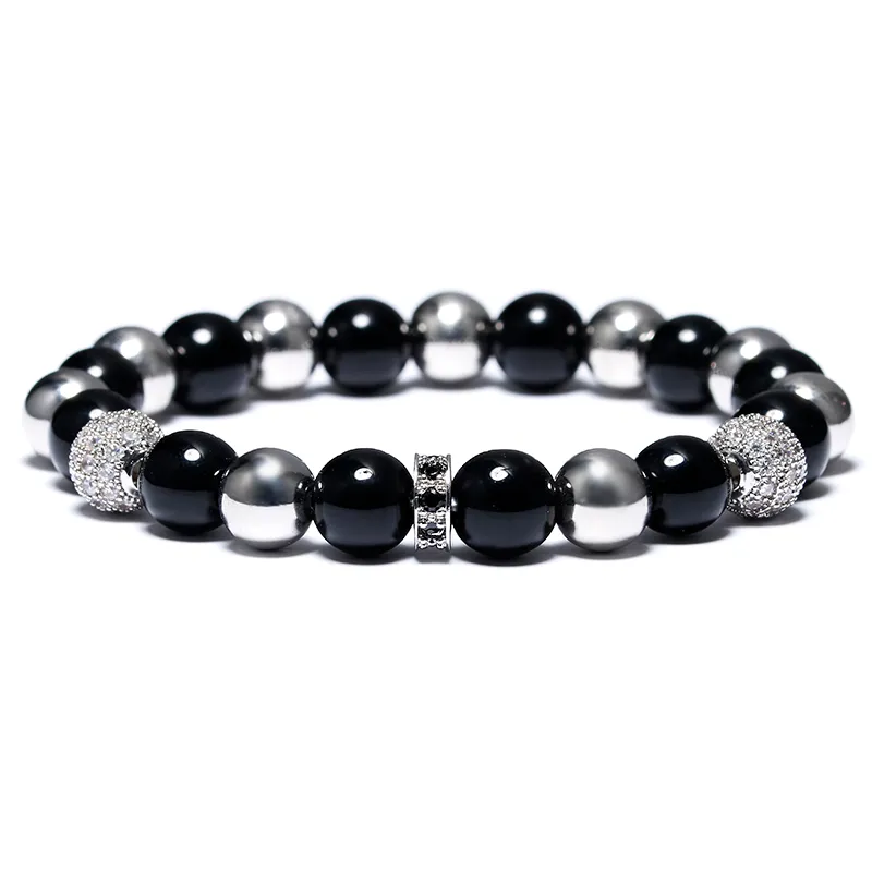 Ny Mode Black Obsidian Stone Pärlor Armband Lyx Shambala Charm Strand Kedja för män Handgjorda Smycken Tillbehör