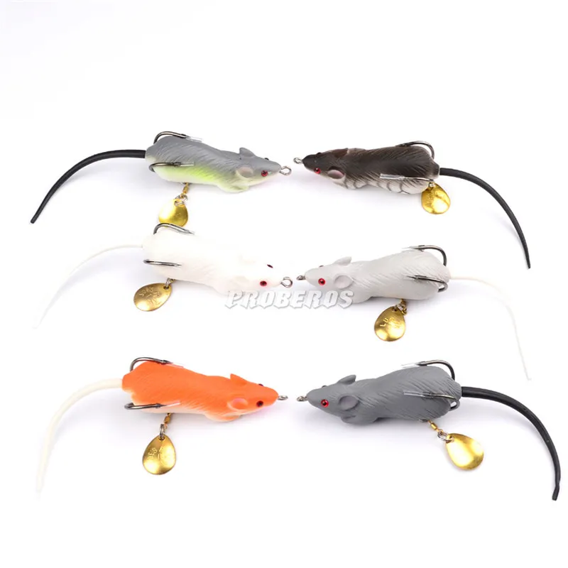 Likelife Mouse SpinnerBaitsベース人工餌7cm 11.64g柔らかいシリコーンゴム黒魚ナマズ淡水釣りルアー