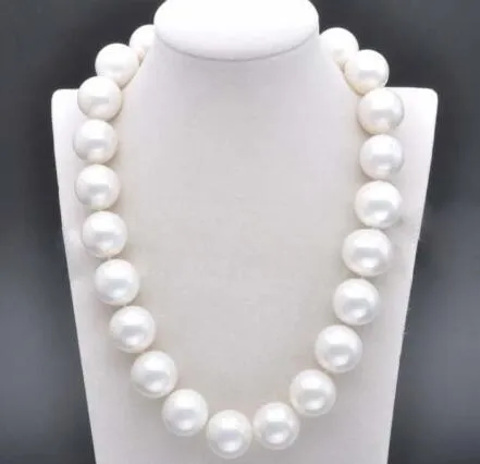 Énorme collier de perles rondes de perles de coquille de mer blanche du sud de 20 mm 18