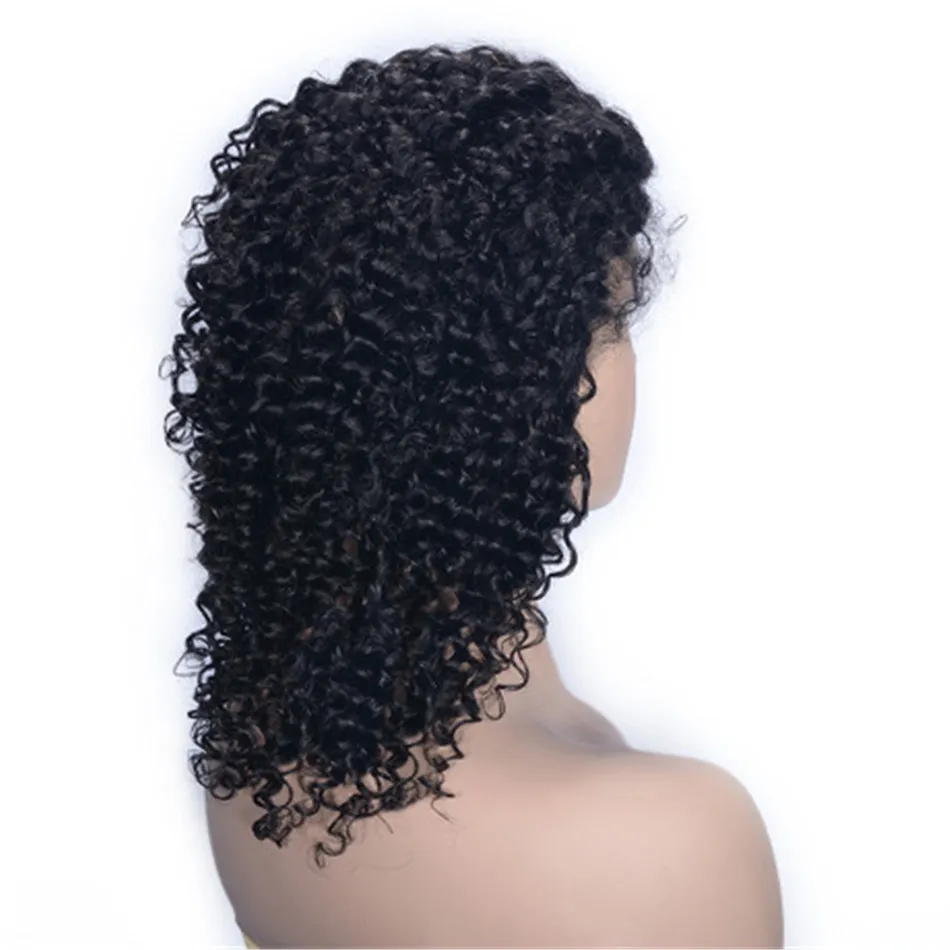 Peruca de cabelo virgem brasileiro com frente em renda pré-depilada peruca de cabelo humano encaracolado curto crespo para mulheres negras cor natural203Z