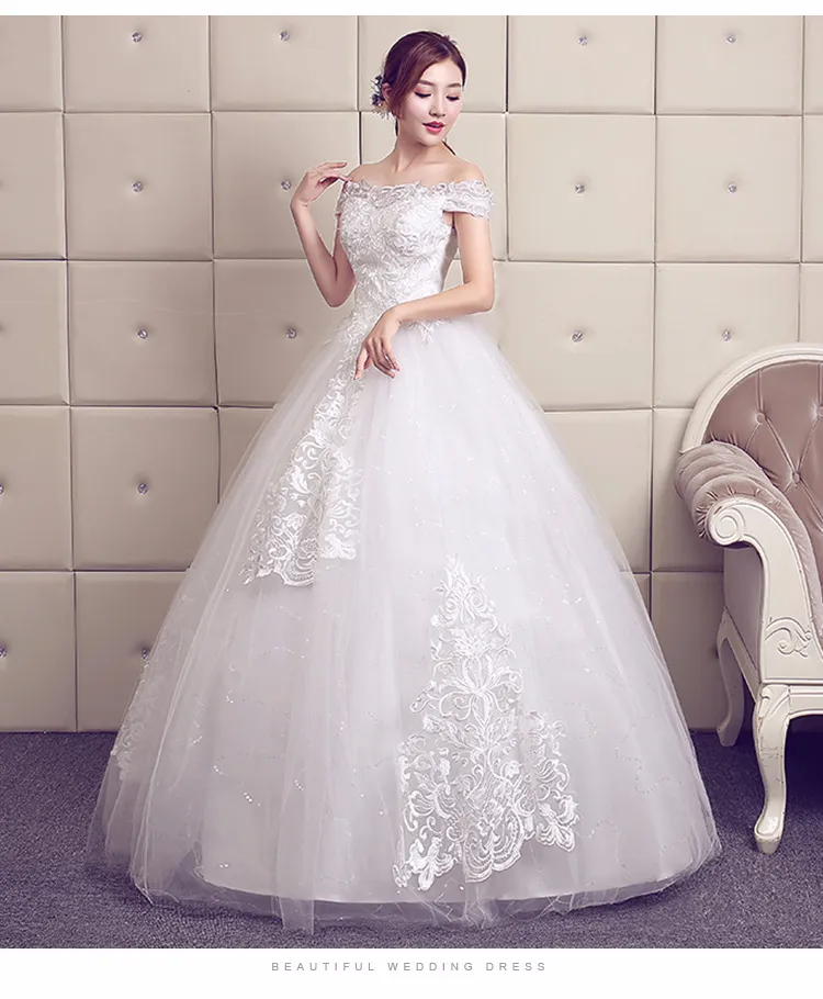 OPZC 2018 Abito da sposa affascinante di lusso reale con motivo floreale squisito Scollo a barchetta sexy abiti larghi da festa elegante