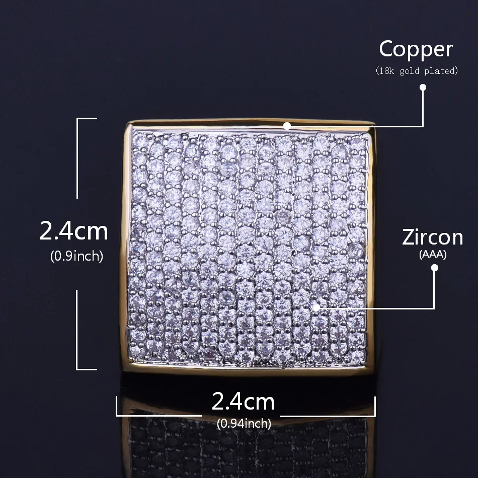 Bling Bling Herren Zirkon Ring Gold Silber Kupfer Material Iced Out Voll CZ Quadratische Ringe Mode Hip Hop Schmuck Größe 7-12