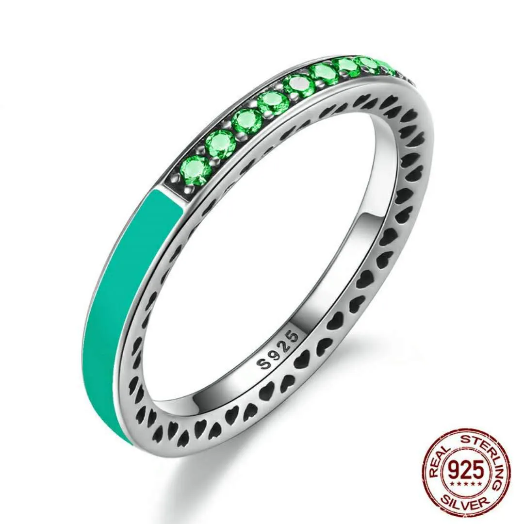 Autentisk 925 Sterling Silver Ring För Europeisk Smycken Radiant Hearts Air Blue Enamel Sky Blue Synthetic Spinel Women Ring