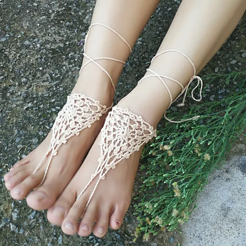 Crochet white barefoot sandals Nude shoes Foot jewelry Beach wear Yoga shoes Bridal anklet bridal beach accessories white lace sandals S2091