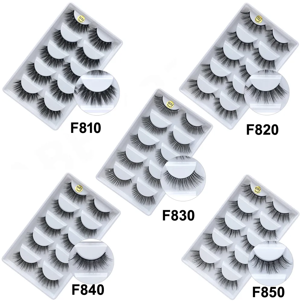 Pelo de pestañas de visón 3D 5 pares de pestañas postizas Extensión de pestañas Hiar Pestañas de tira completa Por fibra química DHL