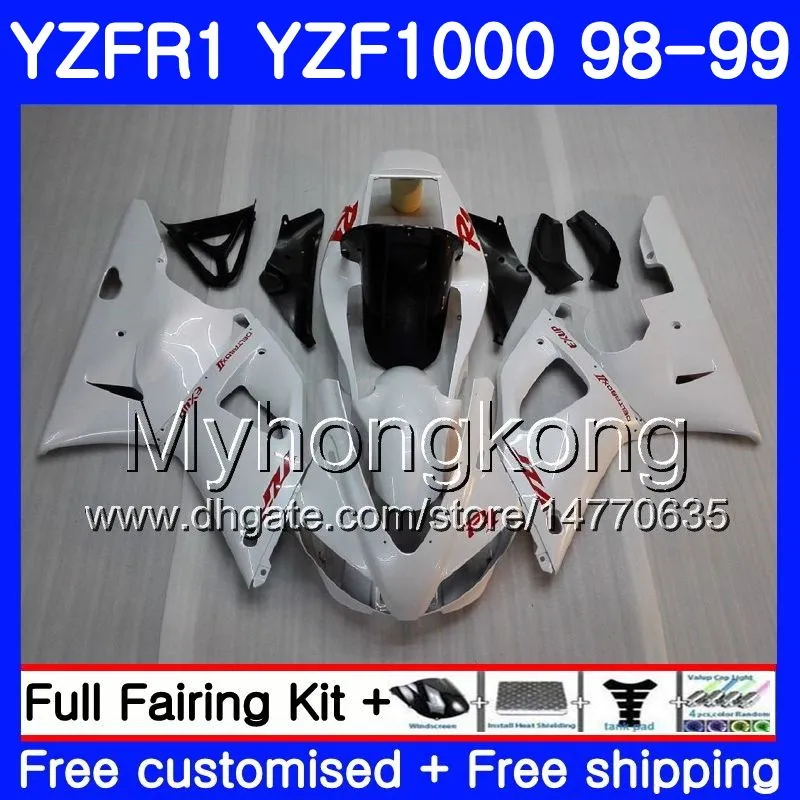 Kroppsarbete för Yamaha YZF R 1 YZF1000 Pearl White Top YZF-R1 1998 1999 Ram 235HM.34 YZF-1000 YZF R1 98 99 YZF 1000 YZFR1 98 99 Kroppsfeoking