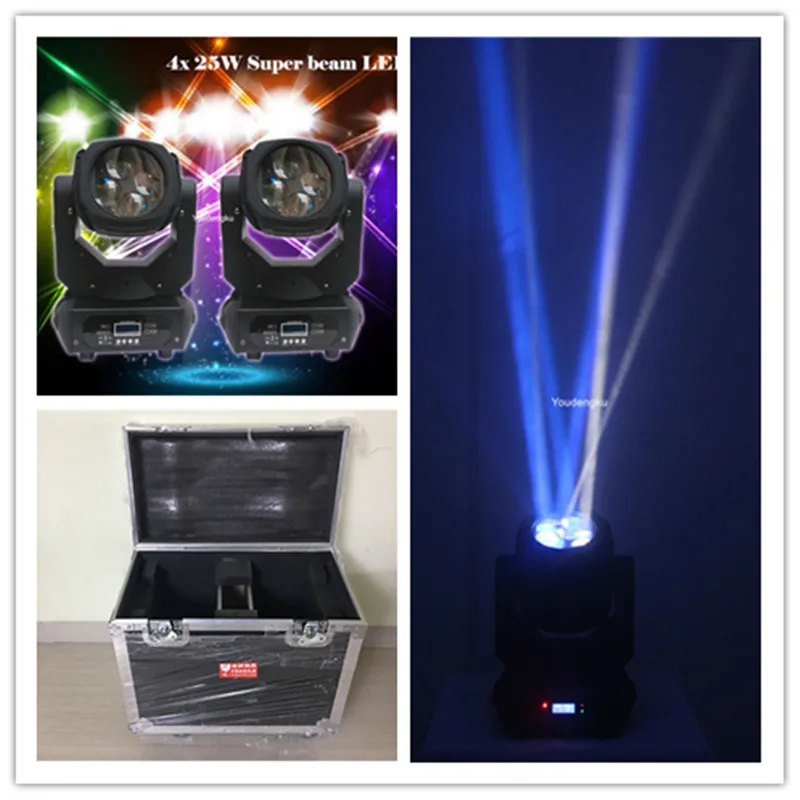 2pcs/lot With Flightase moving led dmx rgbw wash 4 x 25 moving head beam 4 in 1 moving head beam lights led