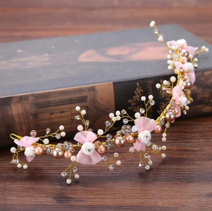 Cinturón de lazo rosa con incrustaciones de diamantes, accesorios de novia para boda con flores