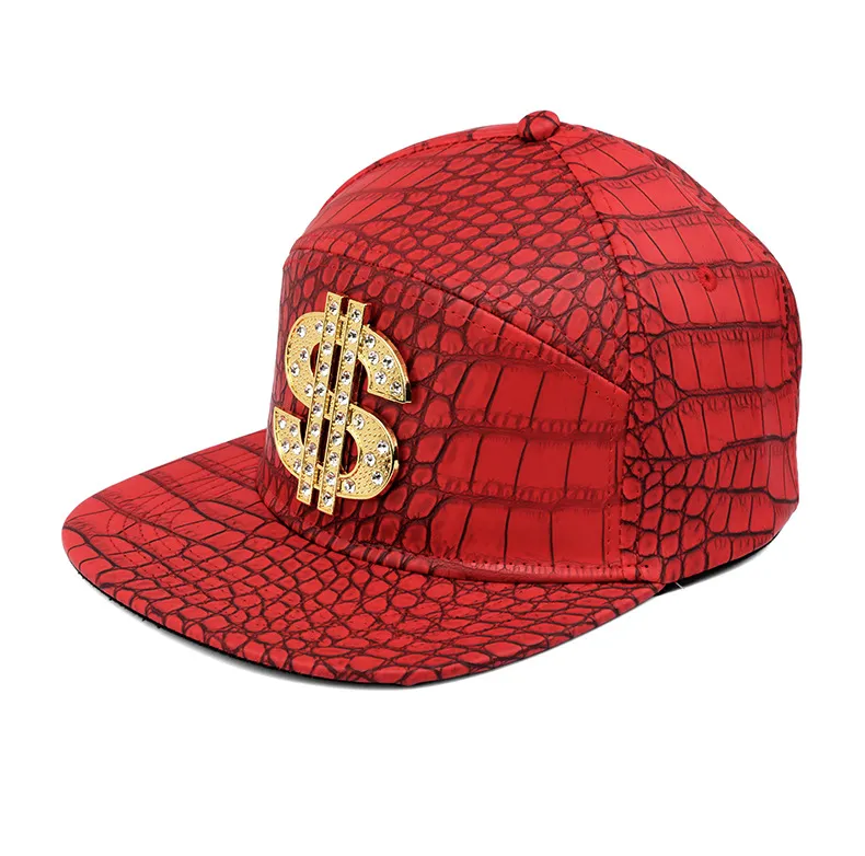 帽子 Chrome embroided Hiphop cap Crocodile Grain Hip Hop Cap - Stylish PU Leather Baseball Cap