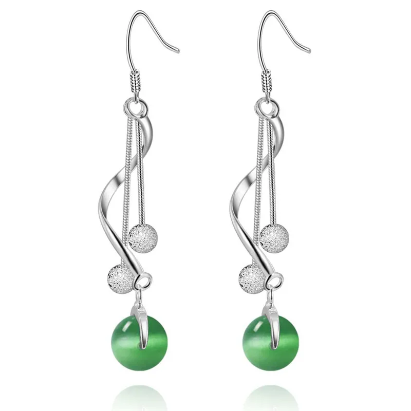 Unieke 925 zilveren mooie lange dangle oorbellen dame 6 stks veel groene edelstenen vakantie partij cadeau sieraden