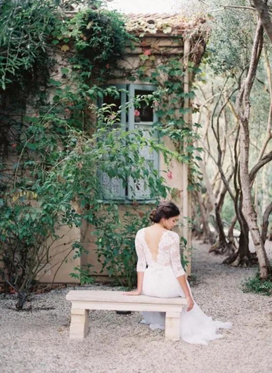 Böhmisches Chiffon-Spitzen-Hochzeitskleid, sexy V-Ausschnitt, 3/4 lange Ärmel, V-Ausschnitt, lange Brautkleider, Brautkleider, Übergröße