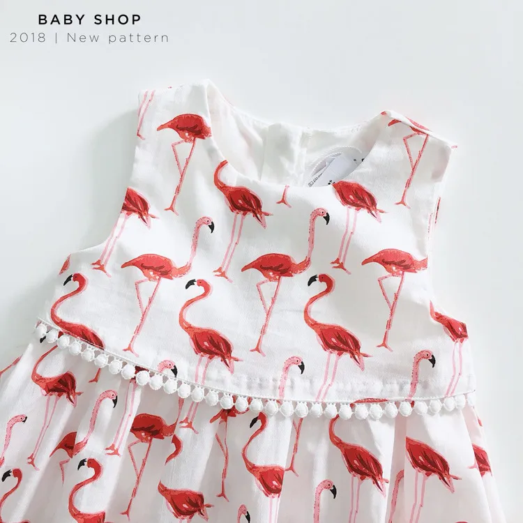 2018 Lato Little Girls Odzież Flamingo Baby Dress Bez Rękawów Dzieci Dziewczynek Sukienka Maluch Odzież Dzieci Sundress Casual Baby Odzież