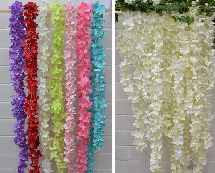 Hurtownie 200 sztuk Rattan Strip Wisteria Sztuczny Kwiat Winorośli Dla Wedding Home Party Kids Room Dekoracja DIY Craft Fałszywe Kwiaty