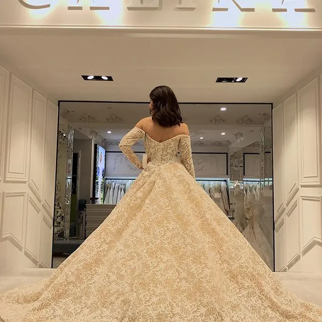 Robes De Mariee A Manches Longues A La Mode Sexy Sur Lepaule Zipper Back Lace Balayage Train Robe De Mariee 2018 Elegance Lace A Line Robe De Mariee Du 278 53 DHgate